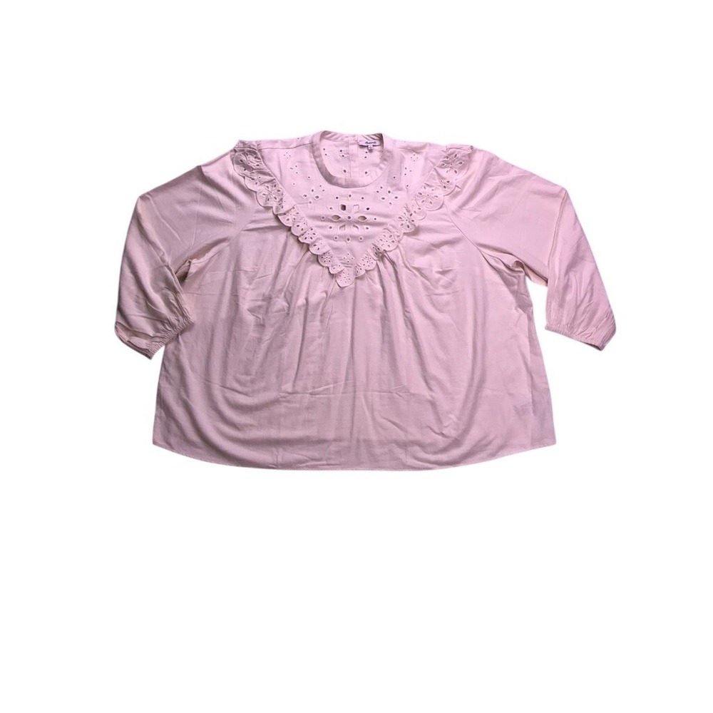 Madewell‎ Eyelet Ruffle Top Women 4X Cream Long Sleeve Cotton Blend Blouse